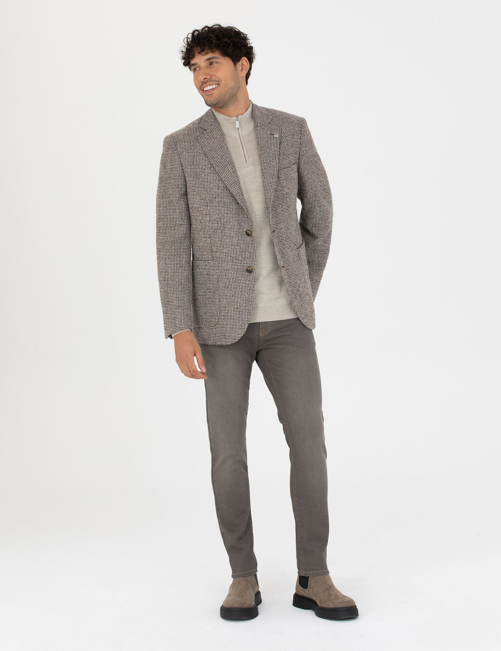 Kahverengi Slim Fit Y_n Kar___ml_ Ceket