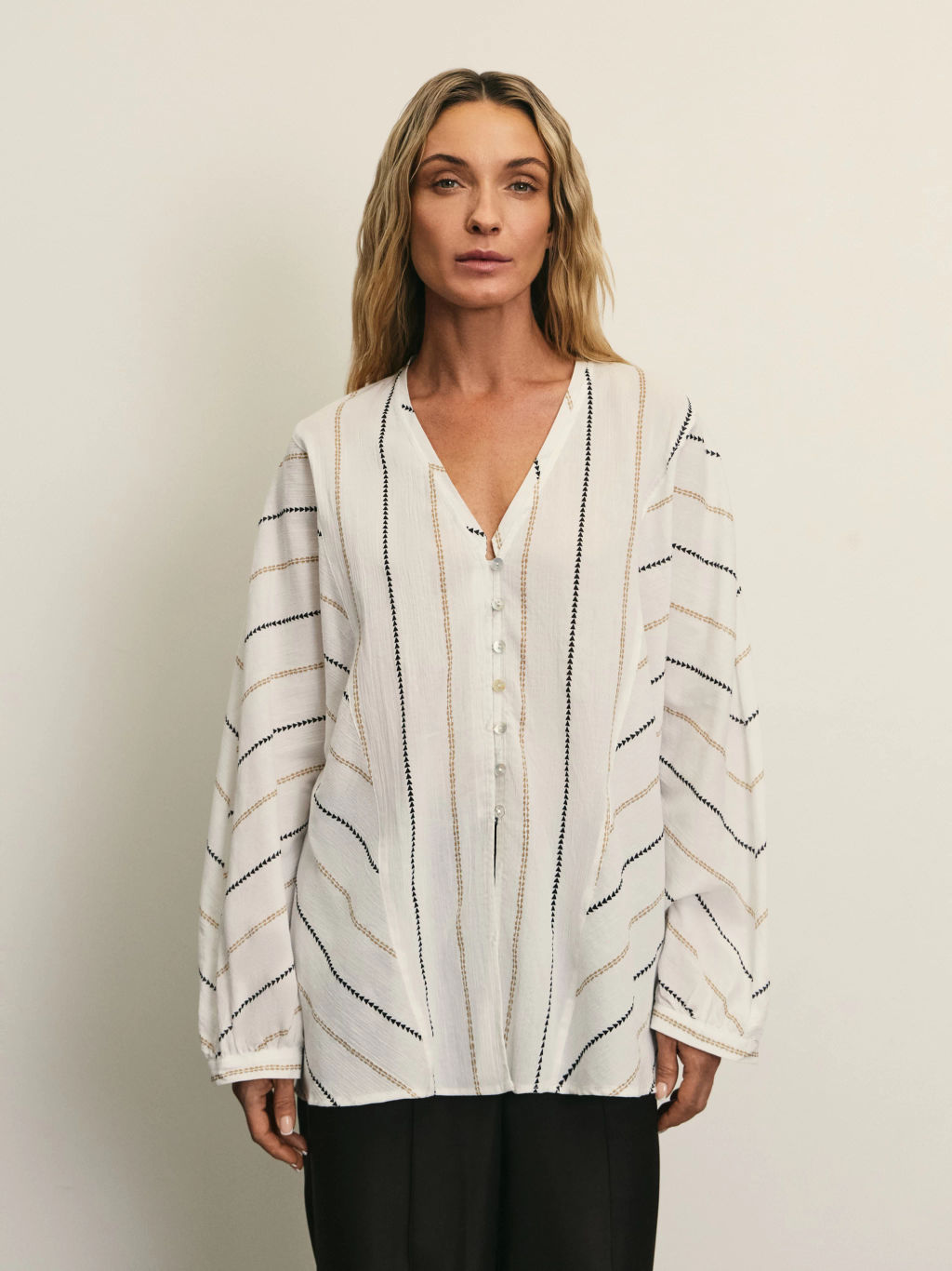 Блузка из хлопка в полоску / Zarina фото 3