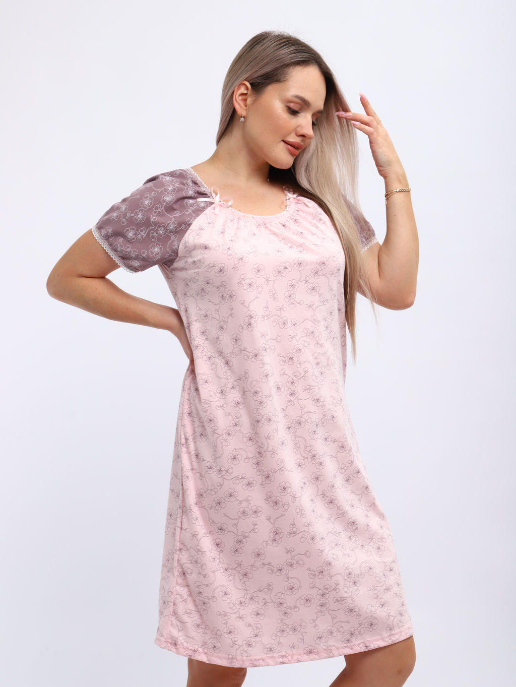 М296 сорочка Карина(цветы на розовом)