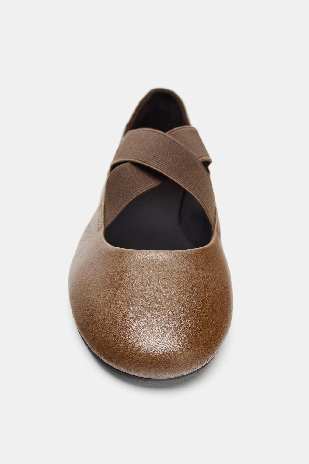 LEATHER BALLERINA SHOES WITH ELASTICATED CROSSOVER STRAPS - Zara фото 8