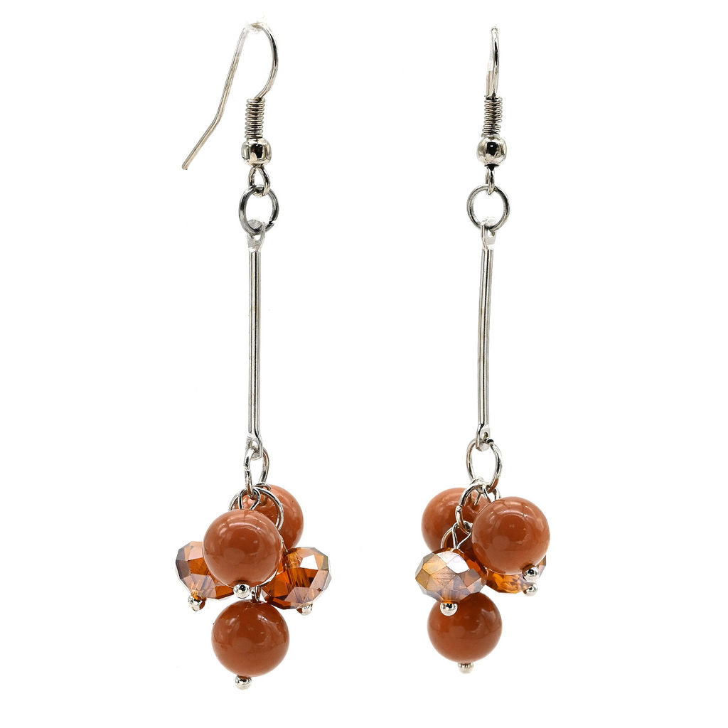 Серьги висячие бижутерия шарик 8мм цв.карамельный, 7,5г.