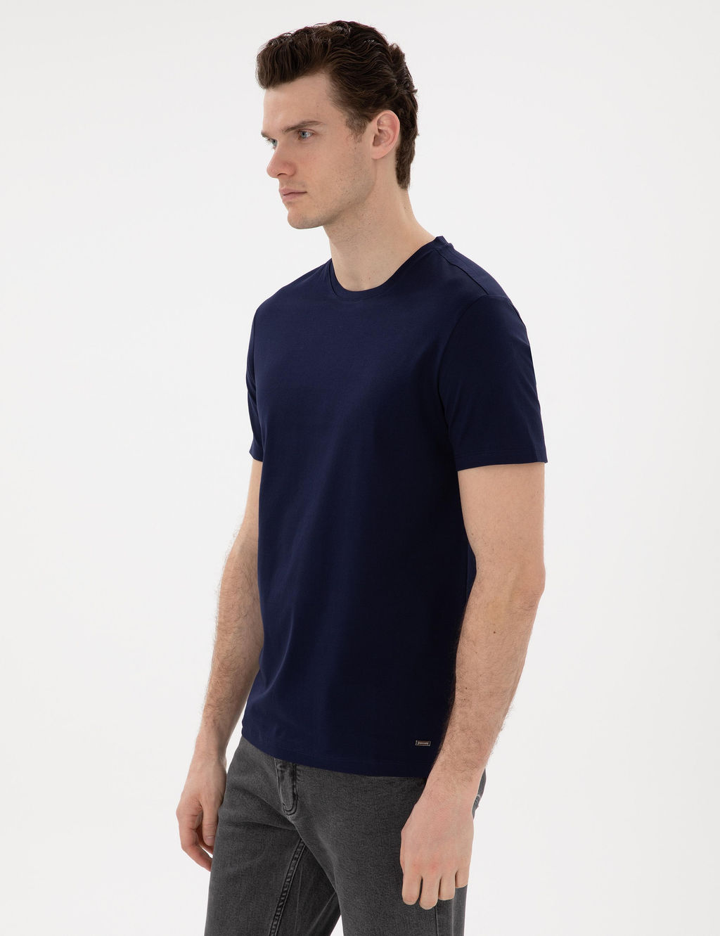 Lacivert Slim Fit Merserize Basic Ti__rt