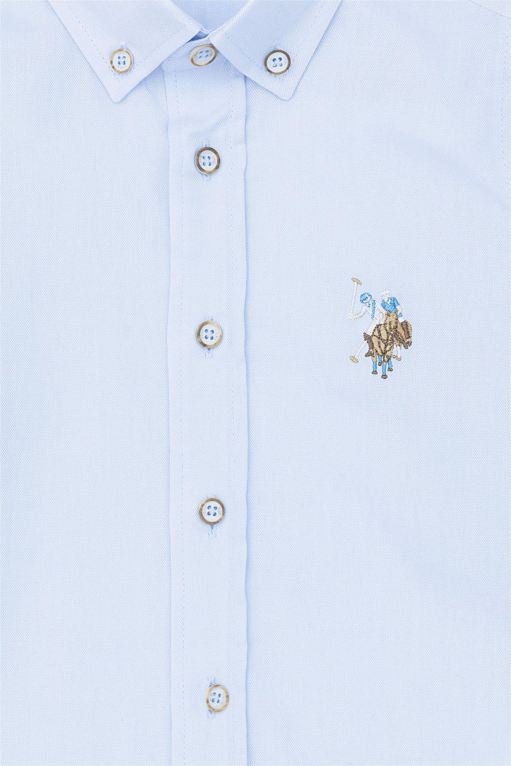 Голубая базовая рубашка с длинным рукавом для мальчика - U.s. polo assn фото 4