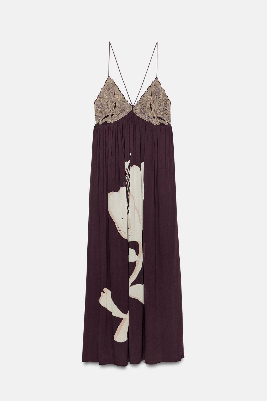 VESTIDO ESTAMPADO FLORAL ABALORIOS / Burgundy - Zara фото 5