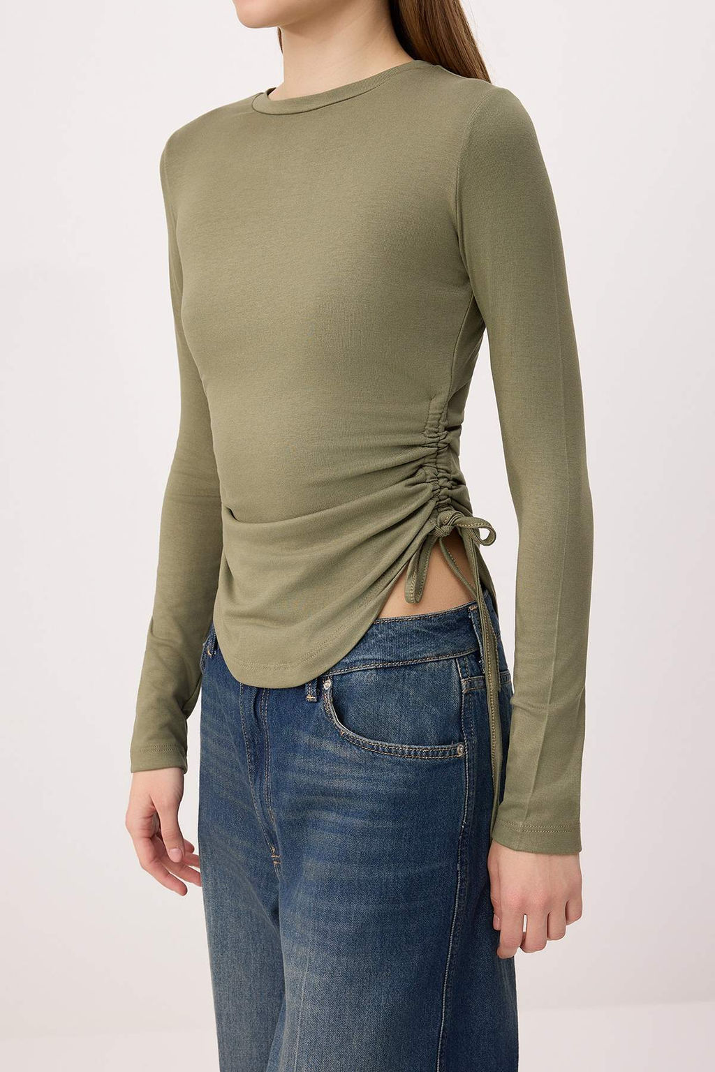Haki Fitted/Vucuda Oturan Uzun Kollu Buzgu Detayl? Yumusak Orme Bluz TWOSS26BZ00751 - Trendyolmilla фото 3