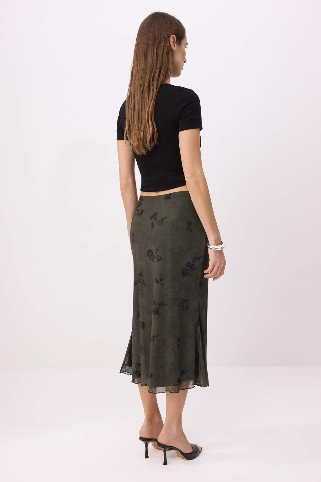 Teen Haki Cicek Bask?l? Bodycon Tul Esnek Orme Etek TWOAW26ET00036 - Trendyolmilla фото 21