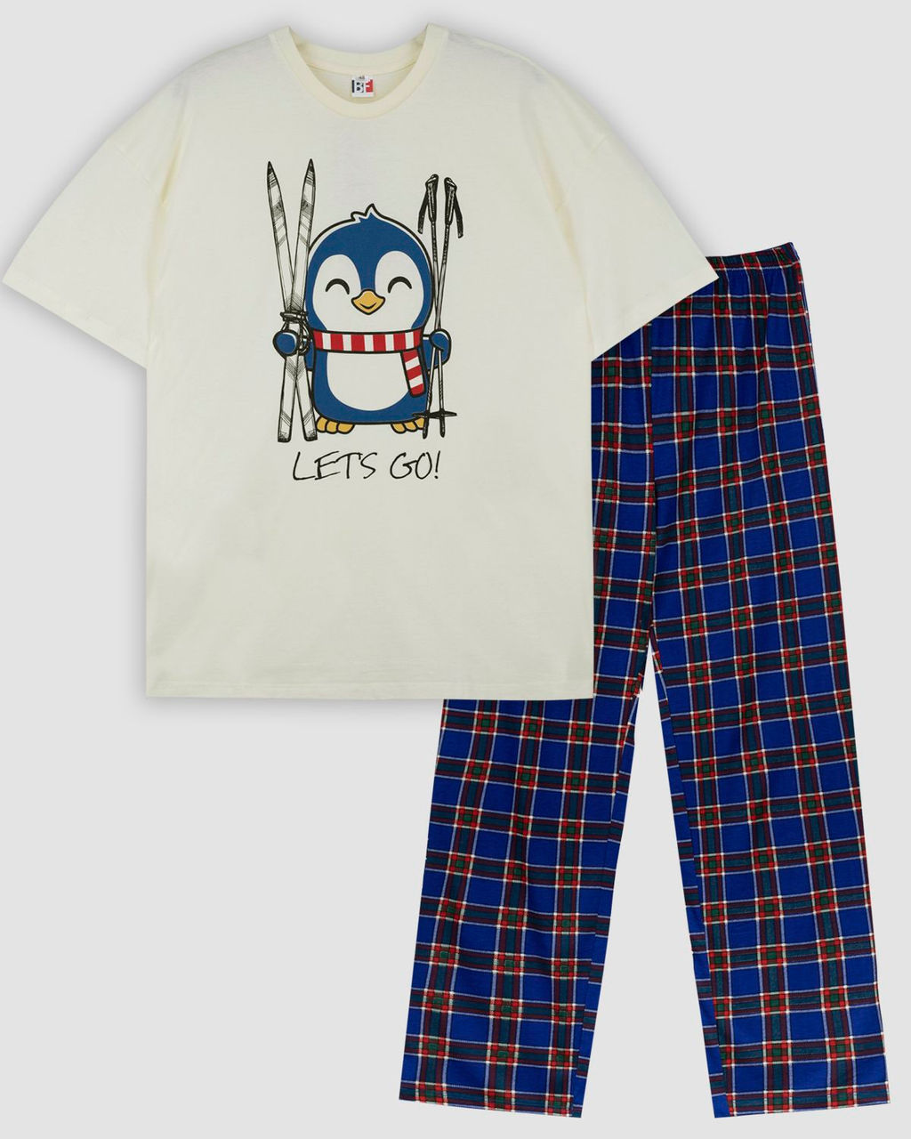 Пижама мужская (футболка+брюки) 942 молочный/синяя клетка 1050 Be Friends  фото 3