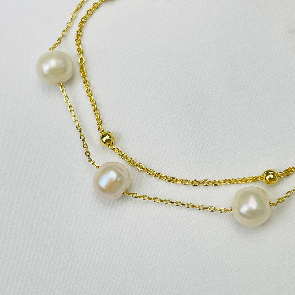 Браслет на цепочке двойной с Жемчугом 17 см +