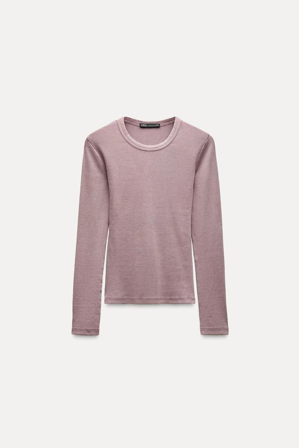 LONG SLEEVE WASHED EFFECT RIBBED T-SHIRT - Zara фото 29