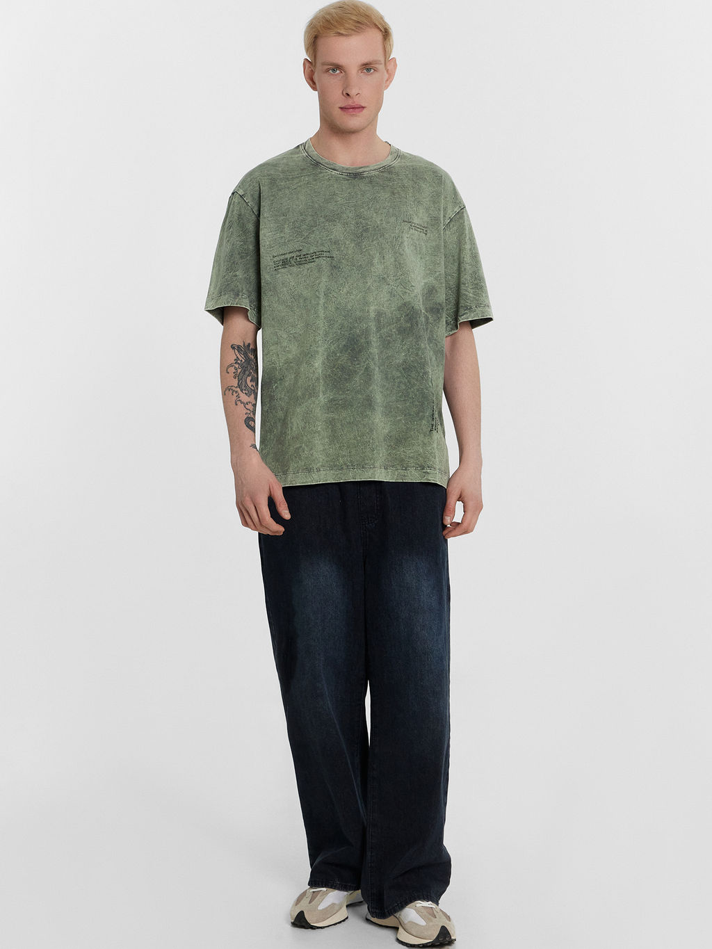 Футболка мужская серая с обработкой эйсид ACID WASH серый +печать 111858