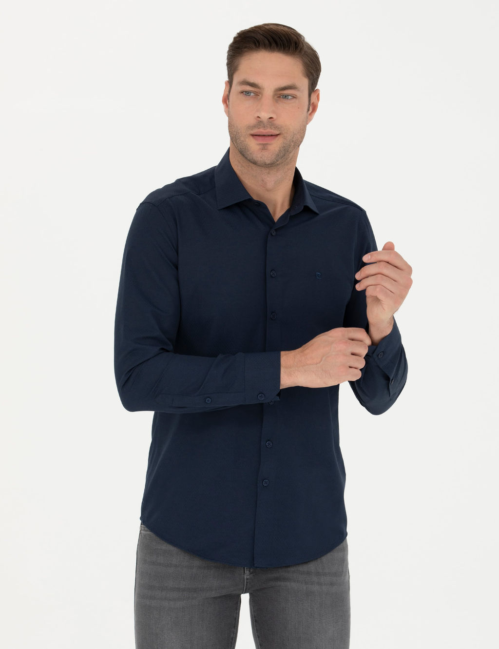 Lacivert Slim Fit Uzun Kollu G_mlek