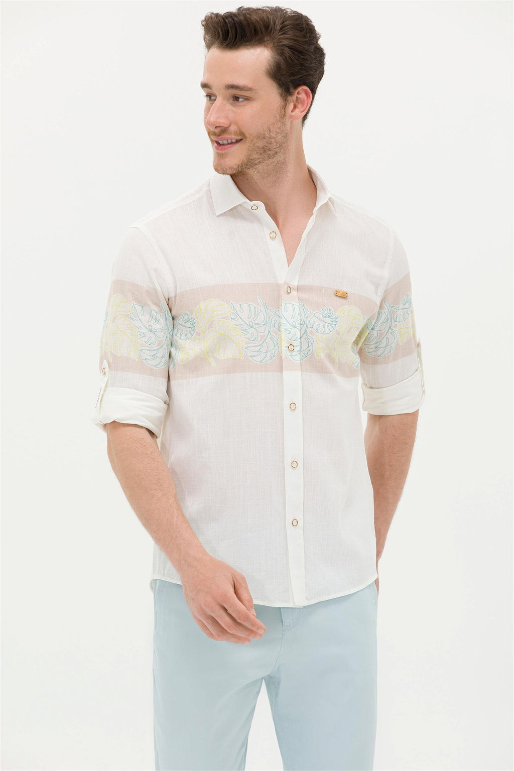 Рубашка мужская U.S. Polo Assn с длинным рукавом кремовая  фото 9