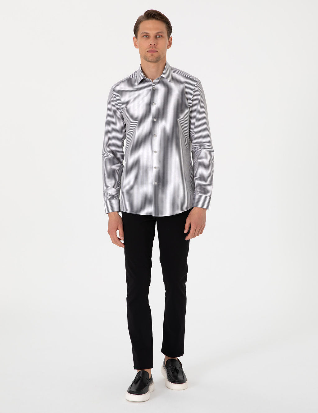 Siyah Slim Fit _izgili Uzun Kollu G_mlek - Pierre cardin фото 4