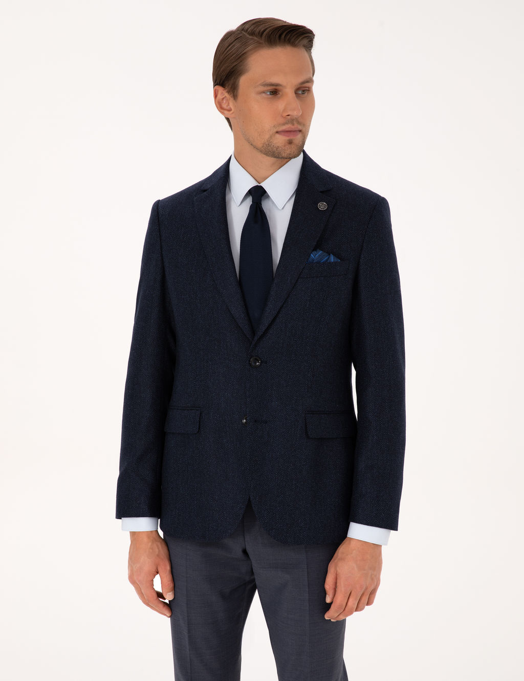 Lacivert Slim Fit Y_n _pek Kar___ml_ Ceket