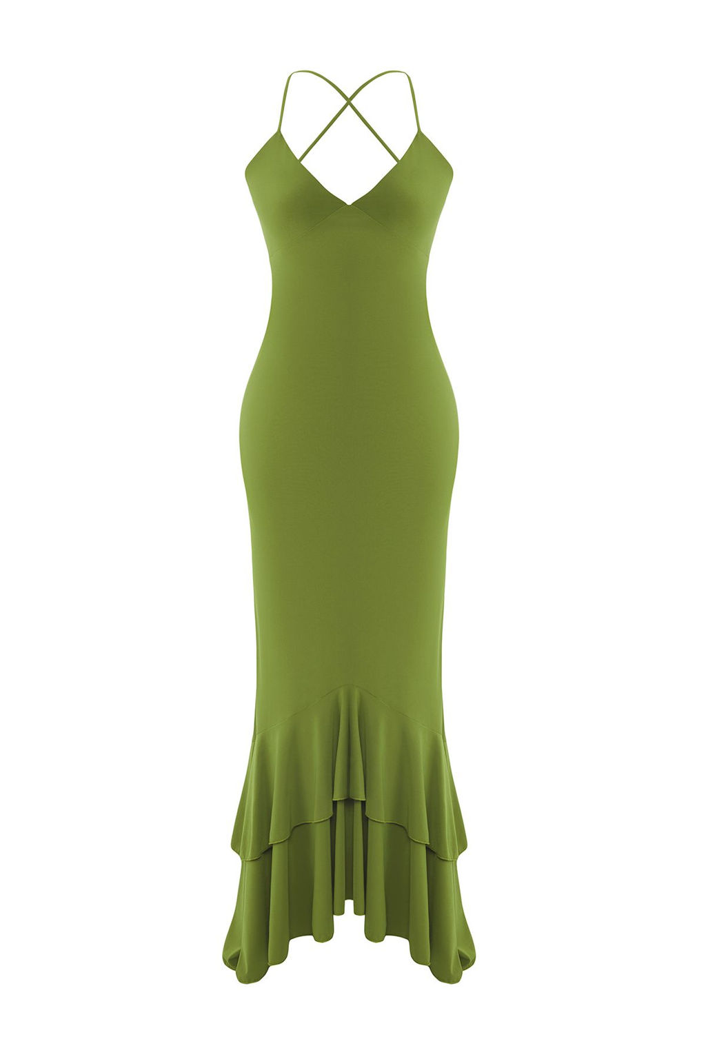 Yag Yesili Bal?k Kesim Volanl? Orme Uzun S?k Abiye Gece Mezuniyet Elbisesi TPRSS25AE00148