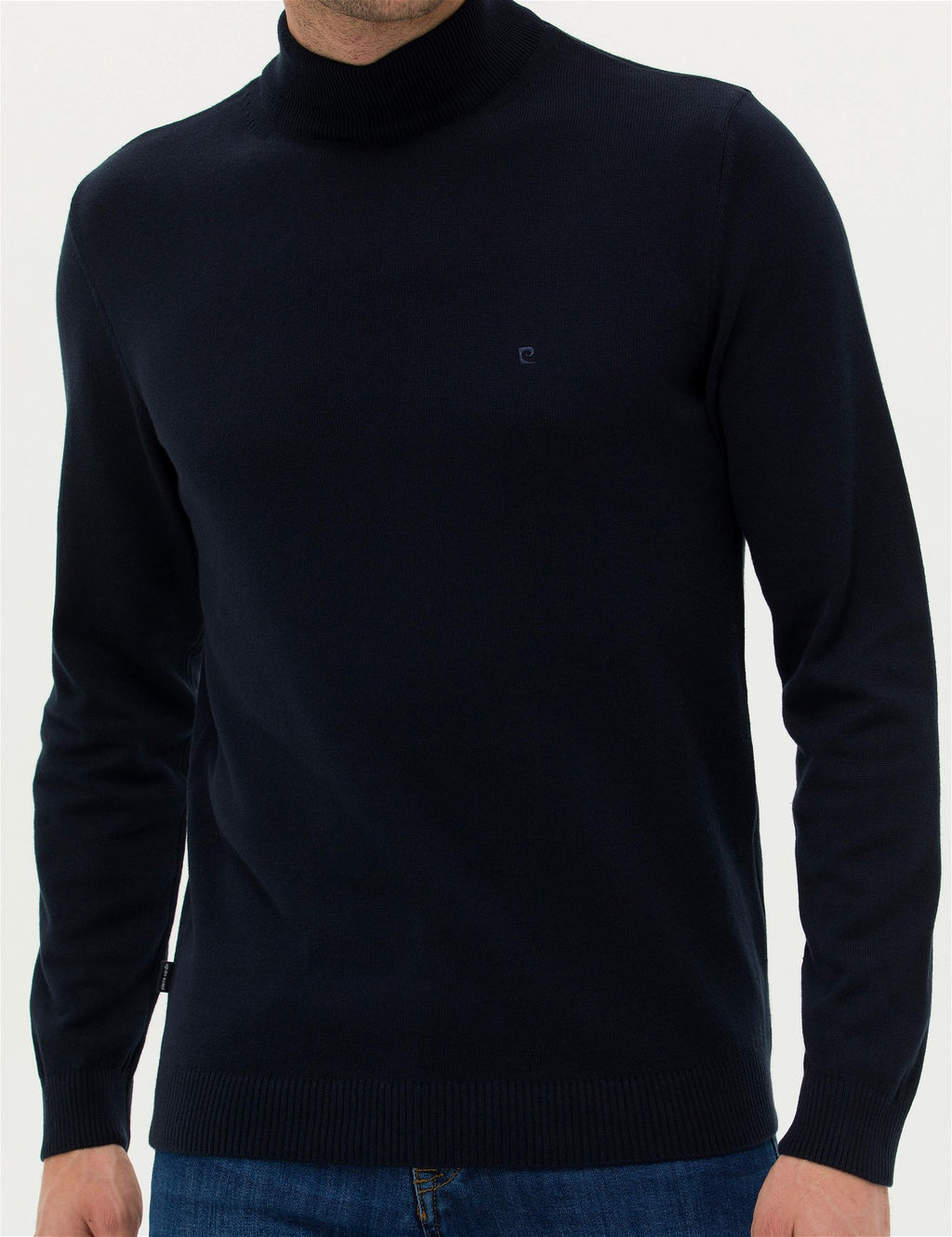 Lacivert Slim Fit Yar_m Bal_k__ Yaka Basic Triko Kazak