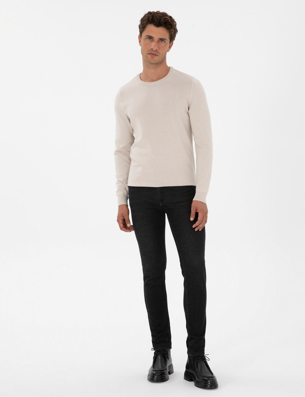 Krem Slim Fit Bisiklet Yaka Basic Triko Kazak - Pierre cardin фото 4