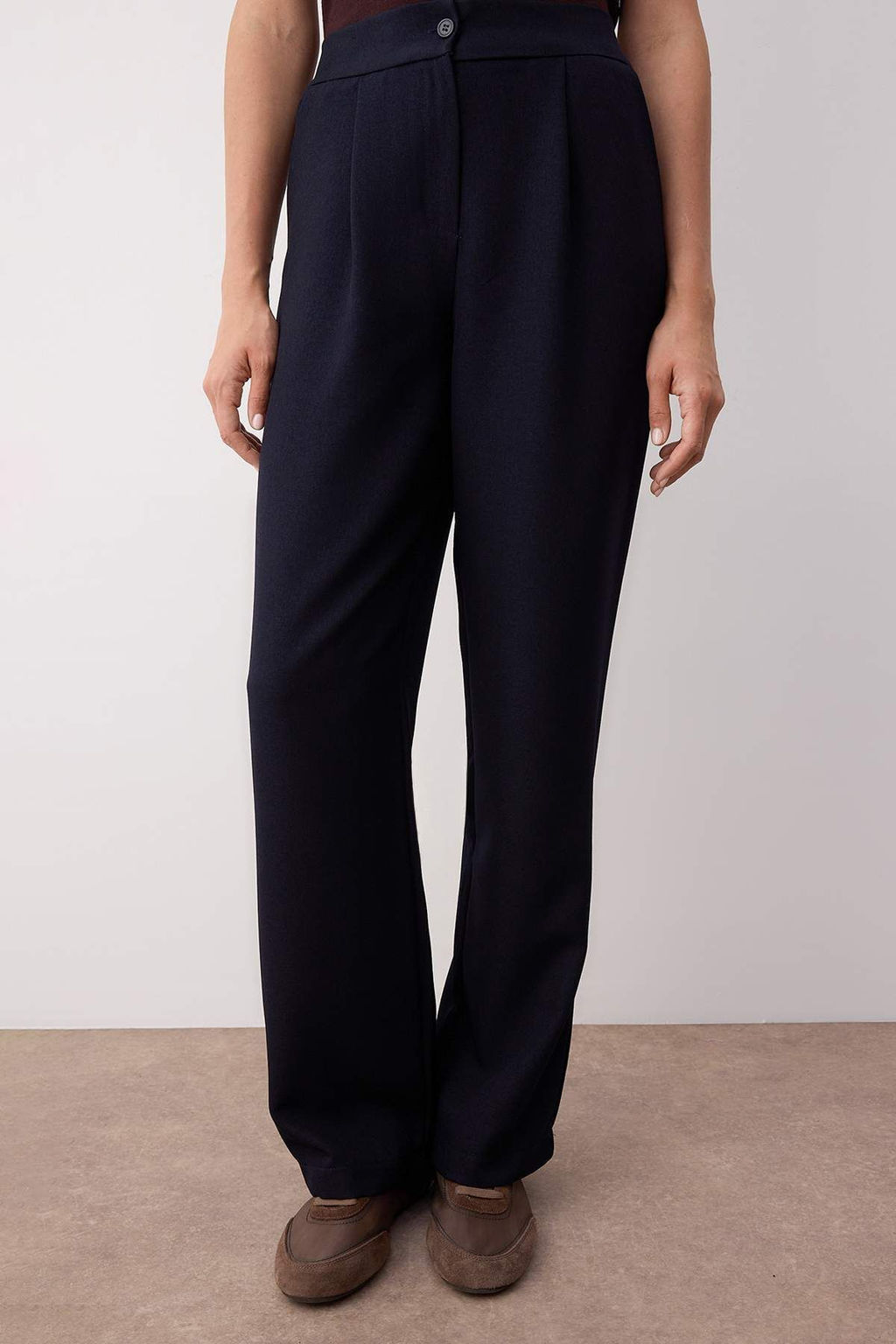 Lacivert Straight/Duz Kesim Dokuma Kumas Pantolon TWOAW22PL0321