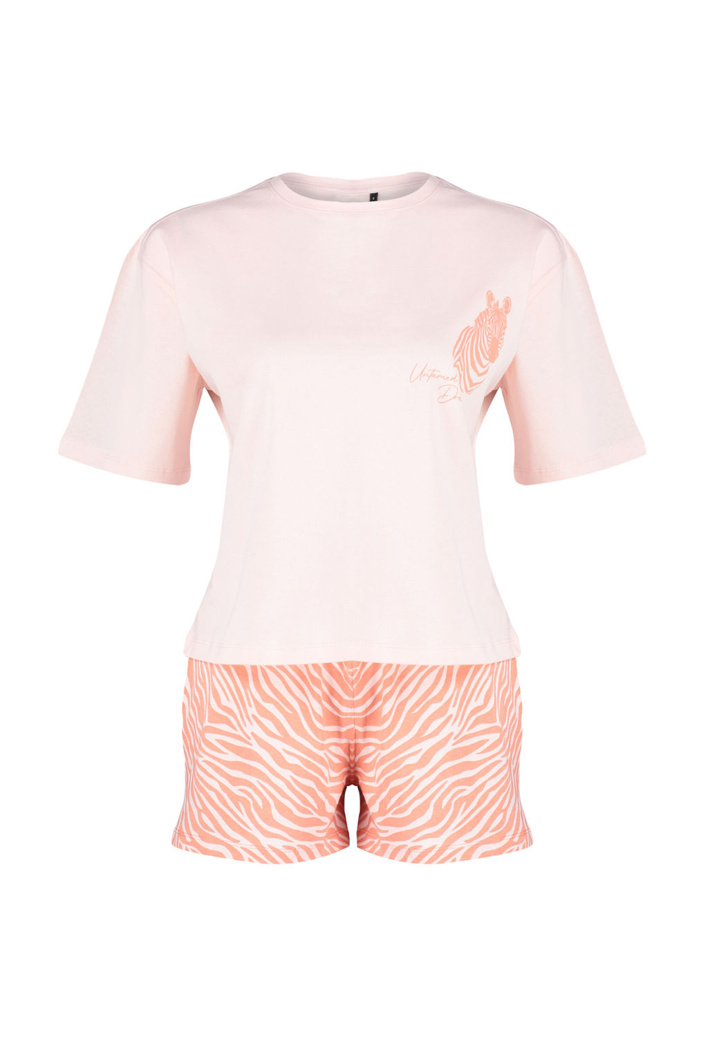 Trendyolmilla Pembe %100 Pamuklu Zebra Bask?l? Sortlu Orme Pijama Tak?m? THMSS24PT00042  фото 7