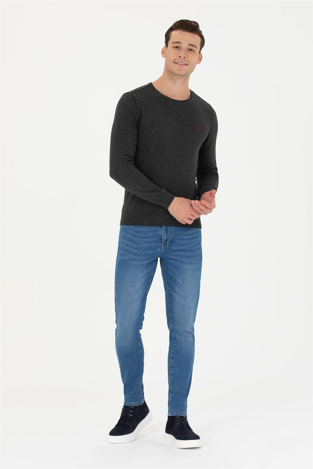 Мужской базовый свитер антрацитового меланжа - U.s. polo assn фото 4