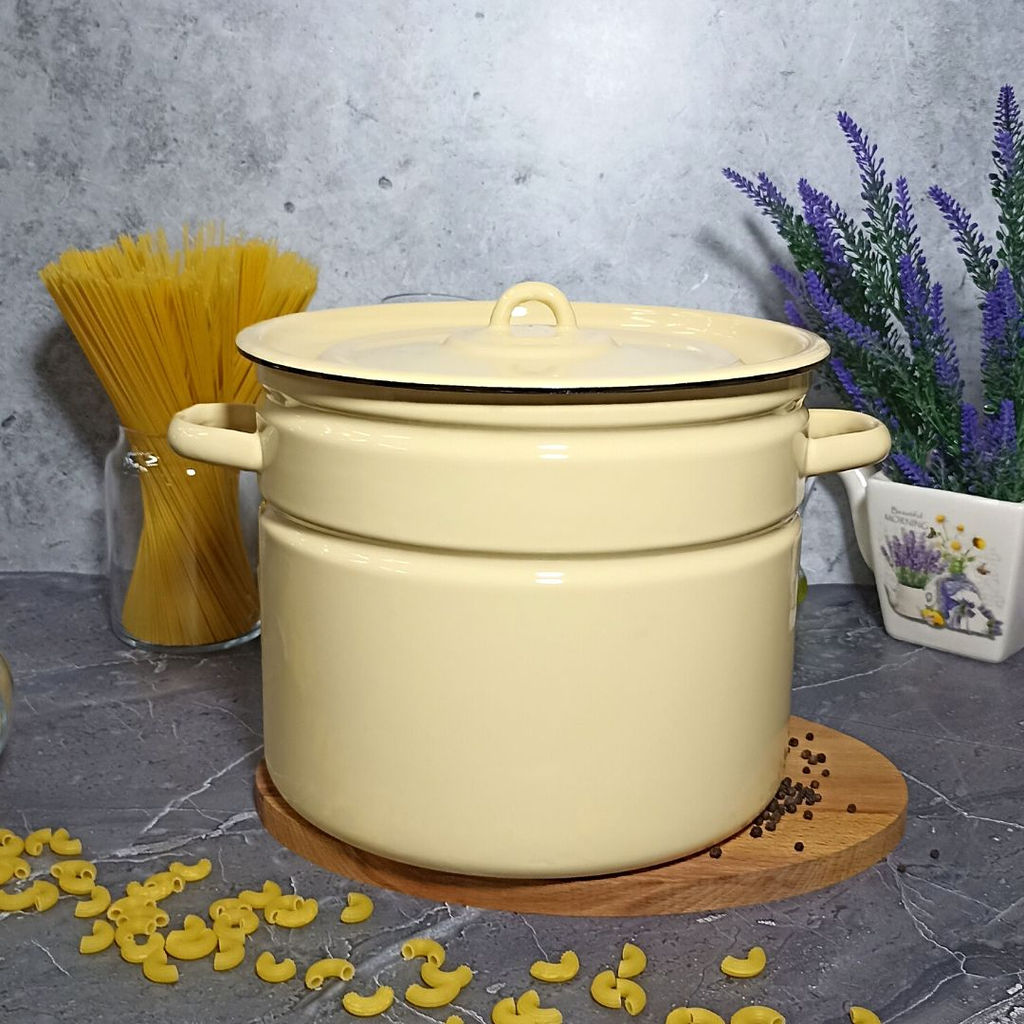 Кастрюля 9,0л 2с200/с без рисунка. кремовый. - Стальэмаль фото 2