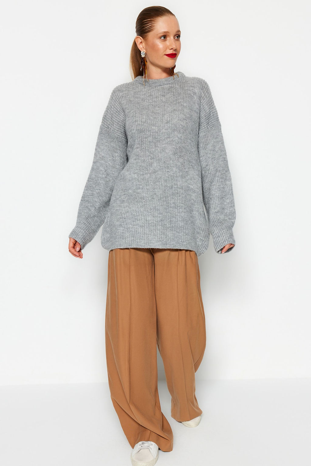 Tas Genis Kal?p Couple Yumusak Dokulu Basic Triko Kazak TWOAW20FV0142 - Trendyolmilla фото 14