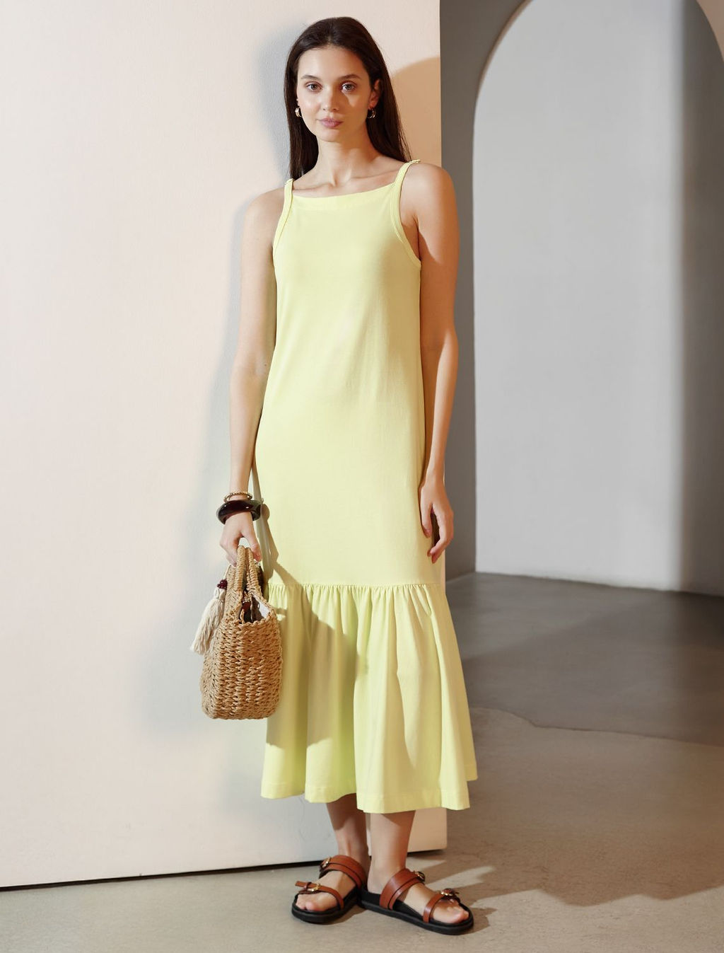 Летнее платье миди из гладкого эластичного хлопка