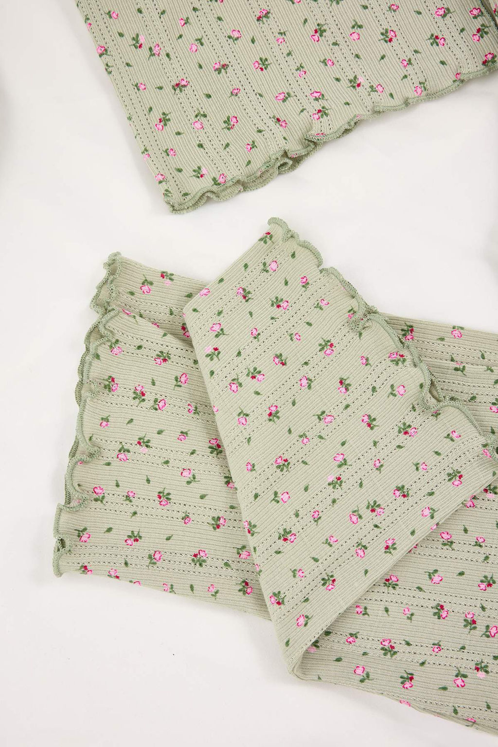 Yesil %100 Pamuklu Cicekli Kurdele/Fiyonklu Fitilli/Pointel Orme Pijama Tak?m? THMSS26PT00010 - Trendyolmilla фото 6