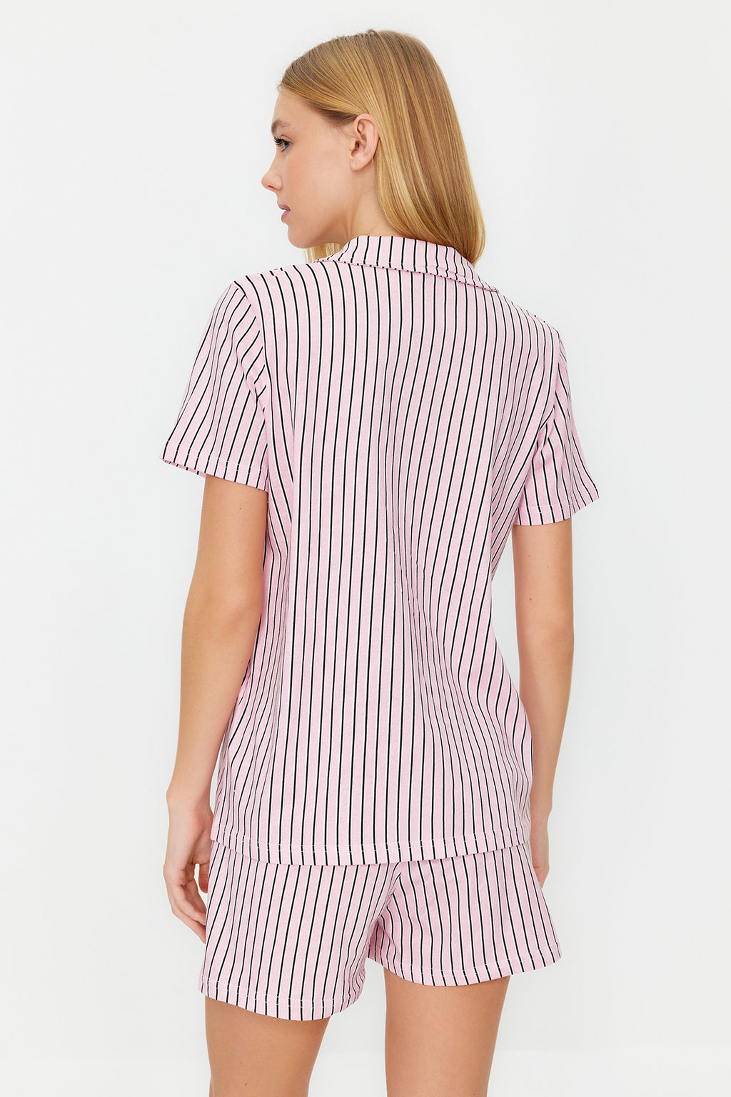 Pudra %100 Pamuklu Cizgili Sortlu Orme Pijama Tak?m? THMSS24PT00043 - Trendyolmilla фото 6