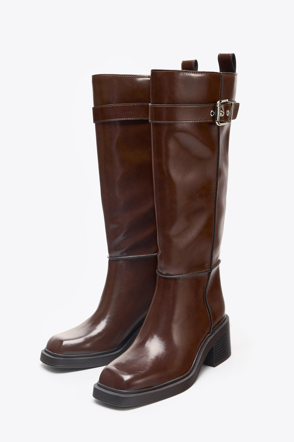 CONTRAST TOPSTITCH KNEE-HIGH BOOTS - Zara фото 4