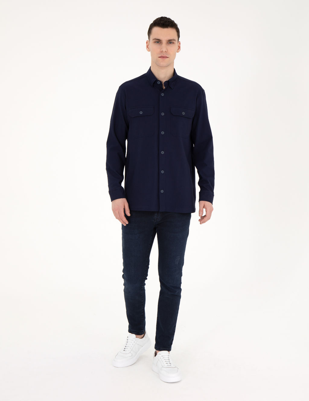 Lacivert Comfort Fit Uzun Kollu G_mlek