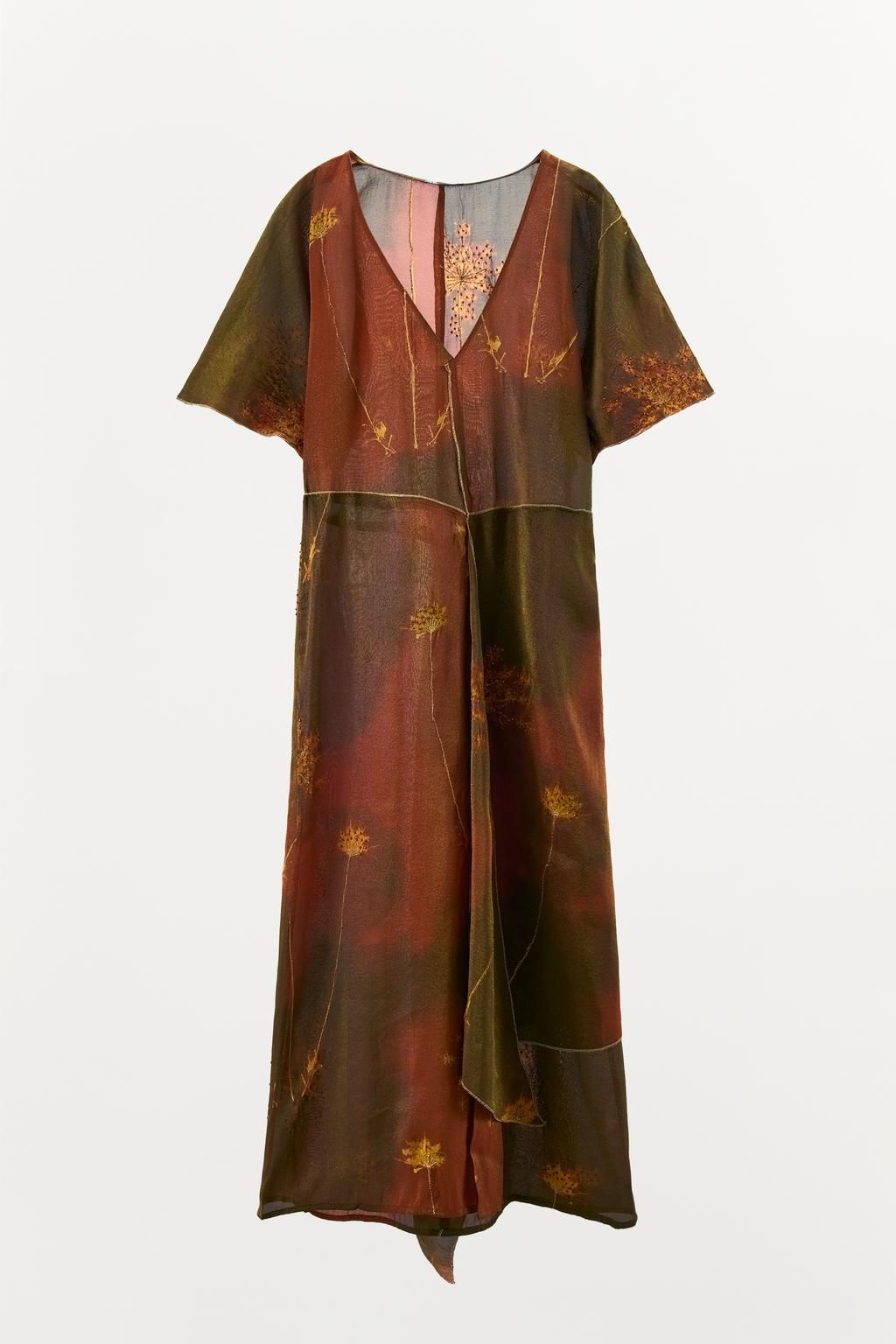 METALLIC THREAD KAFTAN DRESS WITH BEADS - Zara фото 3