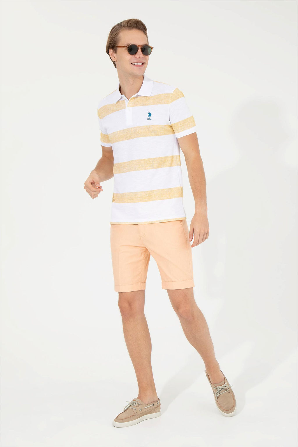 U. S. Polo Assn Мужская шафрановая футболка-поло с воротником-поло - U.s. polo assn фото 9