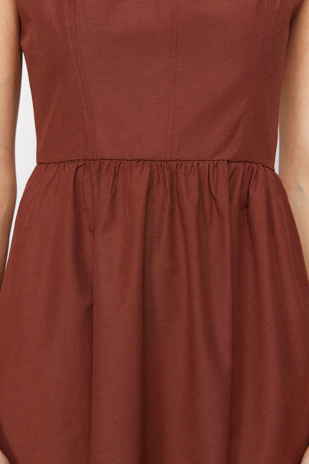 Kahverengi Belden Ac?lan Midi Korse Dikis Detayl? Midi Dokuma Elbise TWOSS24EL00038