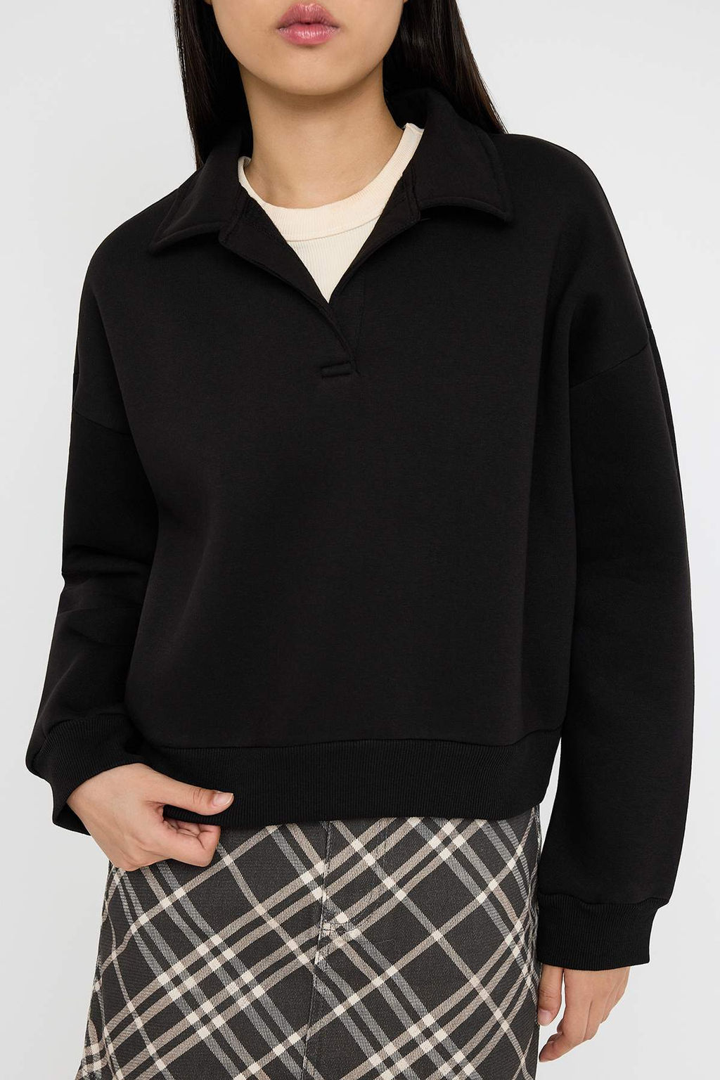 Teen Siyah Duz Regular/Normal Kal?p Orme Sweatshirt TWOAW26SW00049