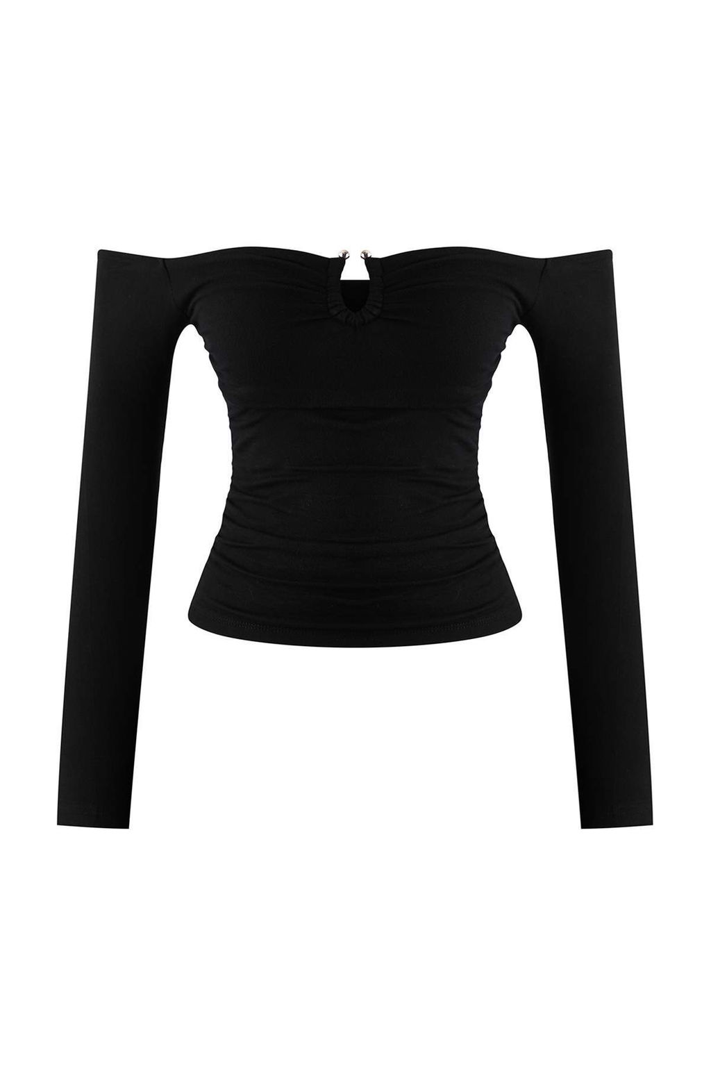 Siyah Fitted/Vucuda Oturan Aksesuar Detayl? Esnek Orme Bluz TWOAW26BZ00356 - Trendyolmilla фото 5