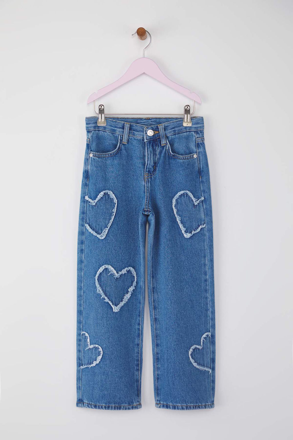 Mavi K?z Cocuk Genis Paca Y?ld?z Desenli %100 Pamuk Lastikli Denim Pantolon TKDAW25PL00001 - Trendyolmilla фото 7