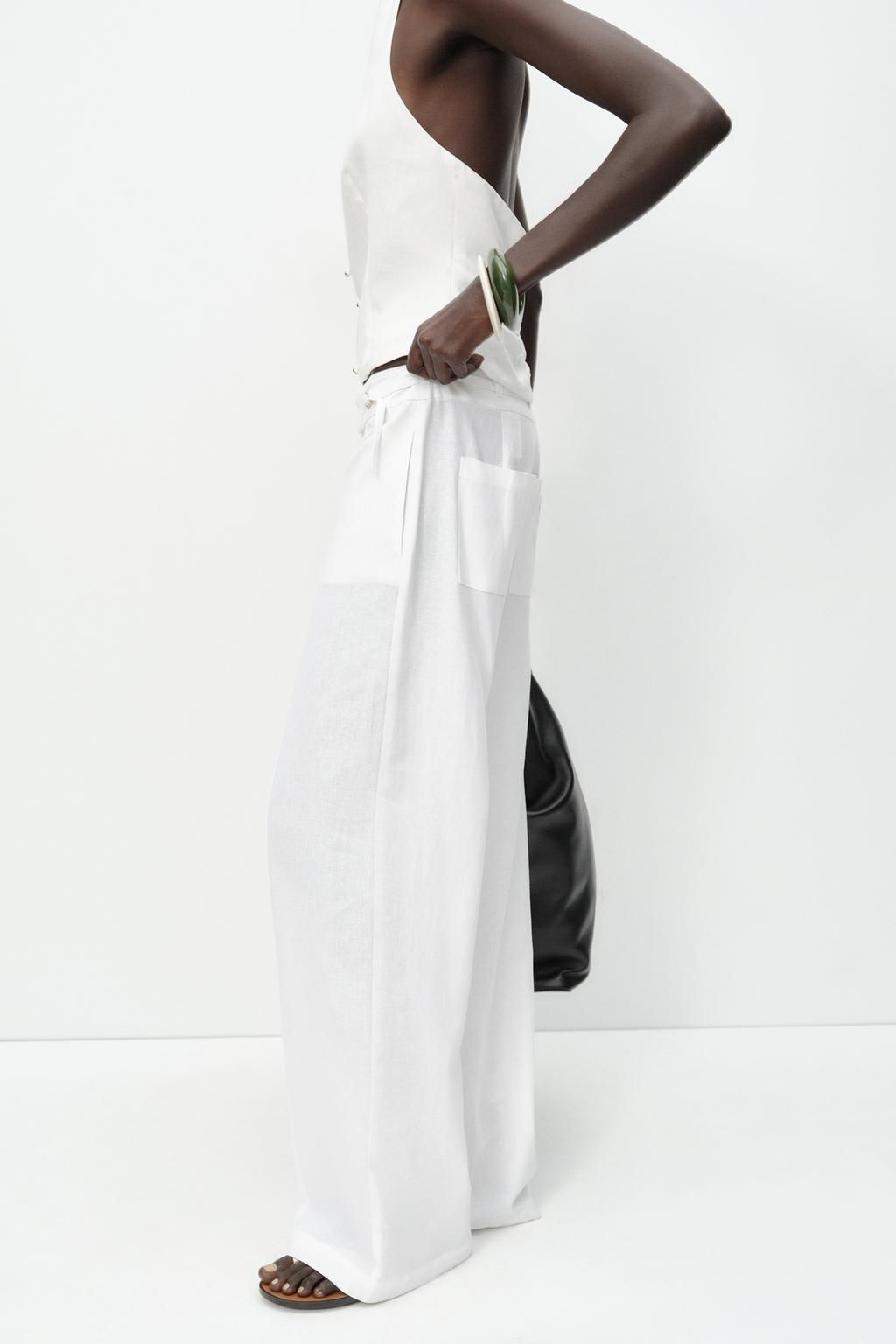 LINEN BLEND WIDE-LEG TROUSERS WITH BUCKLES - Zara фото 4