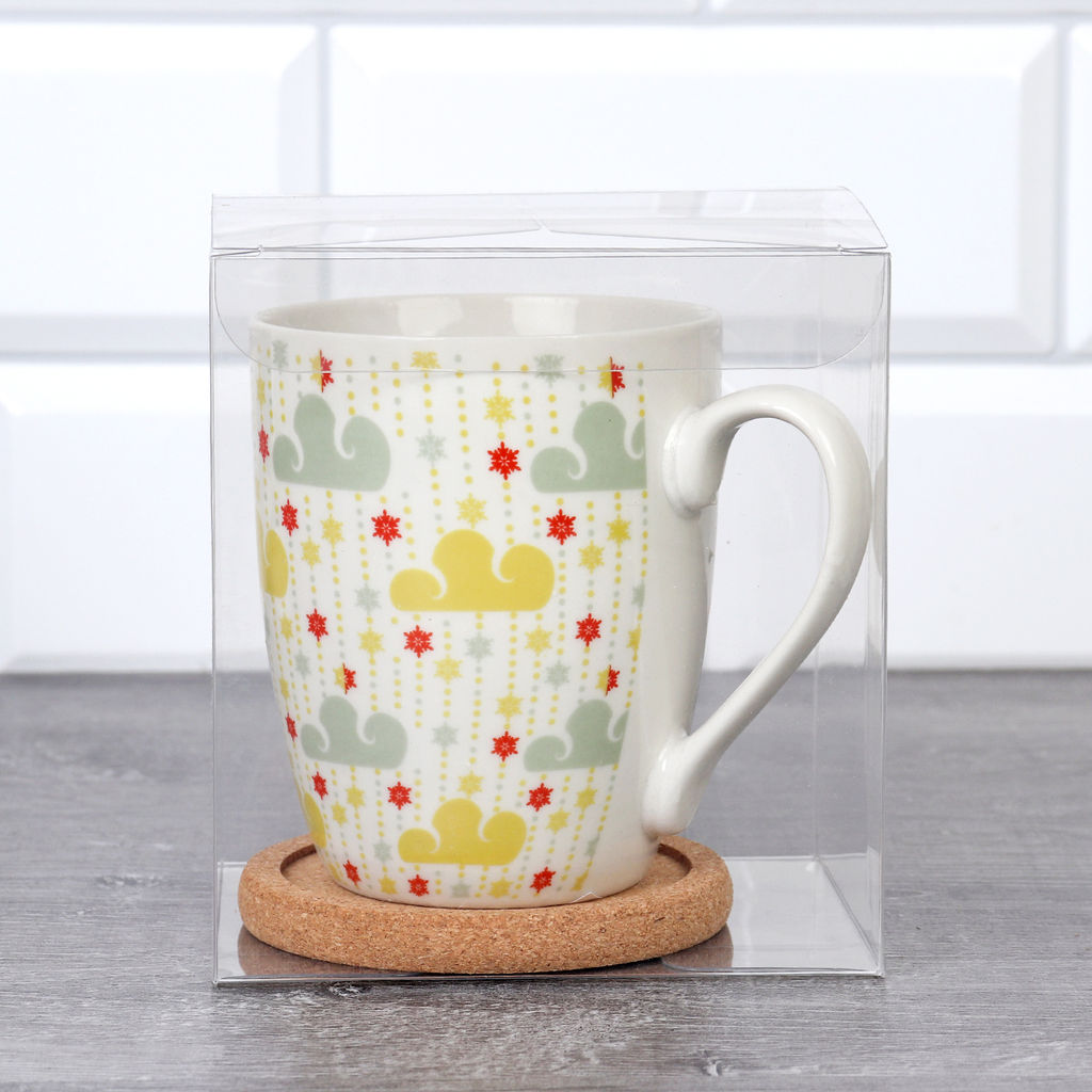 Подарочный набор Кружка 400 мл с подставкой под горячее / K5098/ Облака/ АКЦИЯ