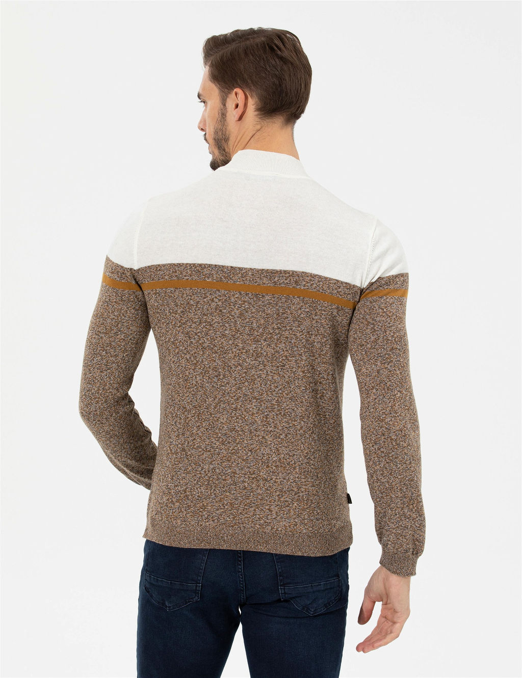 Kahverengi Slim Fit Bal_k__ Yaka Triko Kazak