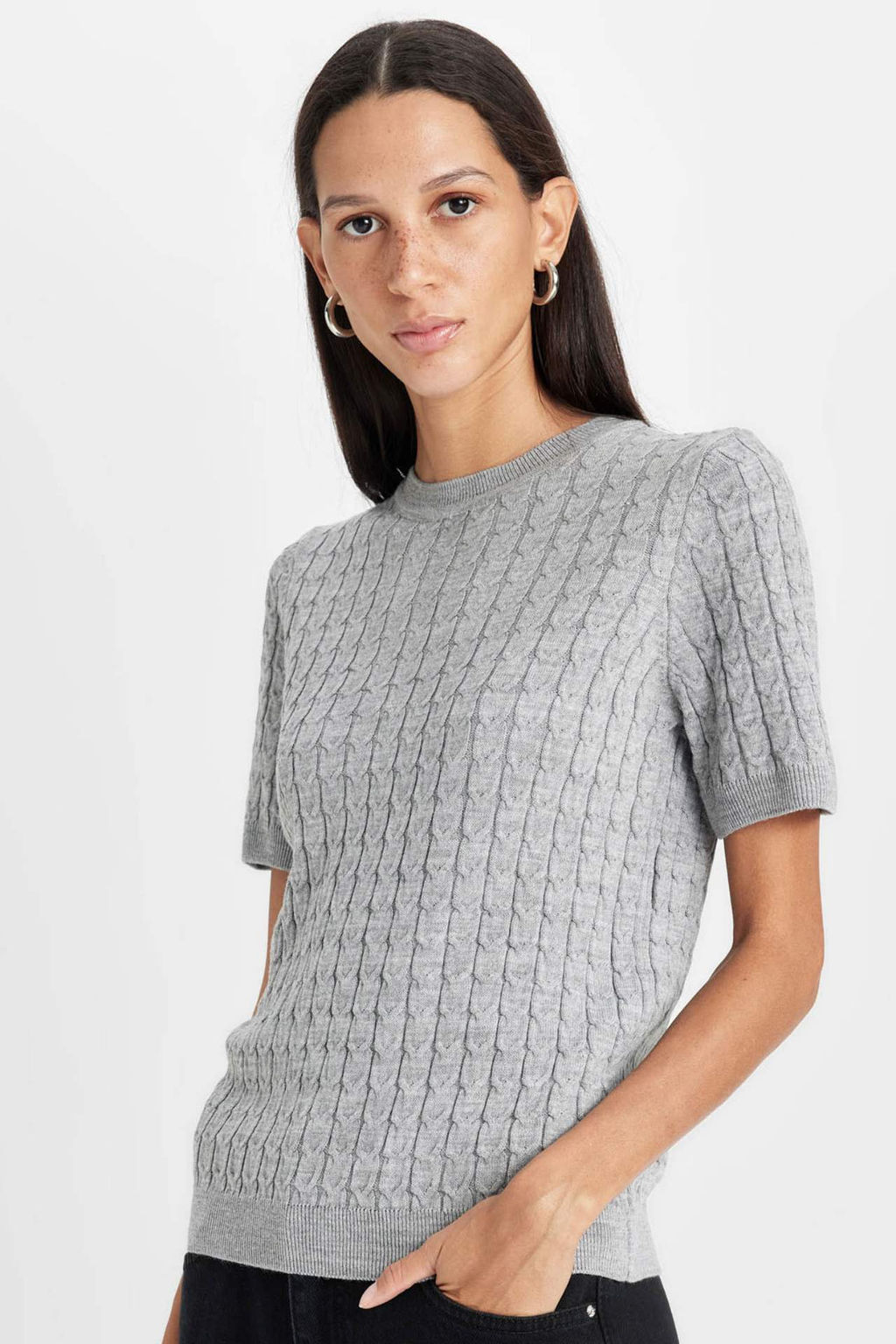 Regular Fit Bisiklet Yaka Sac Orgulu K?sa Kollu Triko Kazak - Defacto фото 2