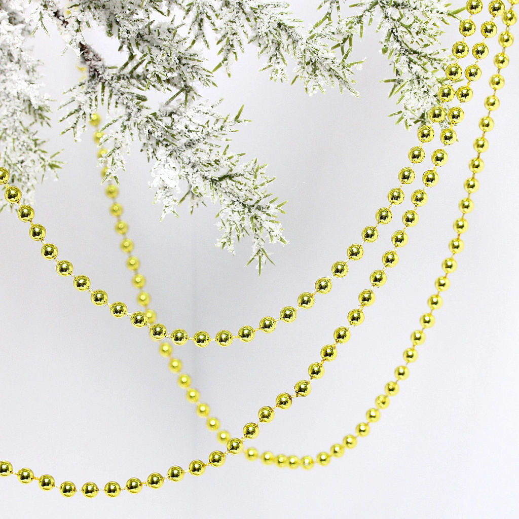 Цена за 4 шт. Бусы на елку 2,7м "Шарик" d-6мм, золото (pvc коробка)