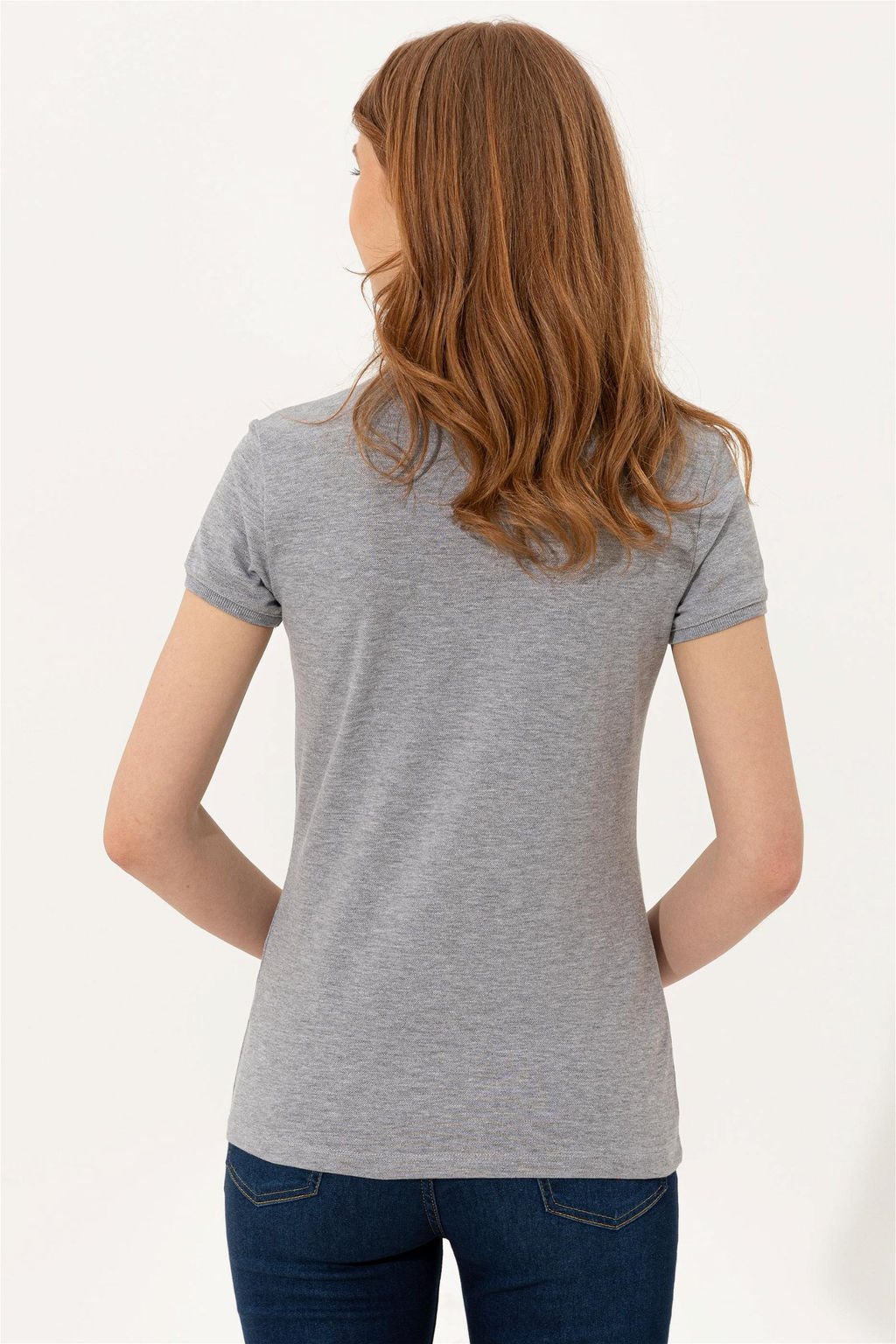 Женская серая меланжевая базовая футболка с воротником-поло Неожиданная скидка в корзине - U.s. polo assn фото 5