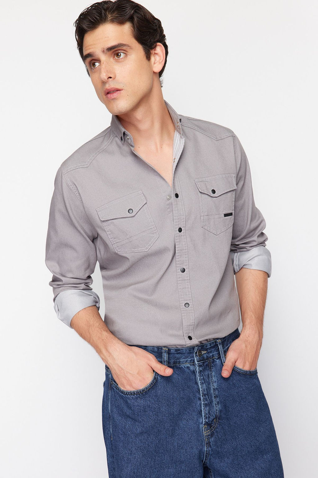 TRENDYOL MAN Koyu Haki Regular Cift Cepli Denim Kot Gomlek TMNSS24GO00081 - Trendyolmilla фото 23
