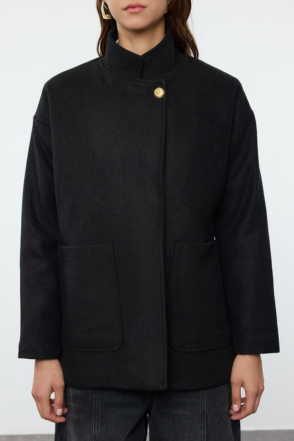 Siyah Regular Beli Lastikli Yunlu Midi Kaban TWOAW25KB00058