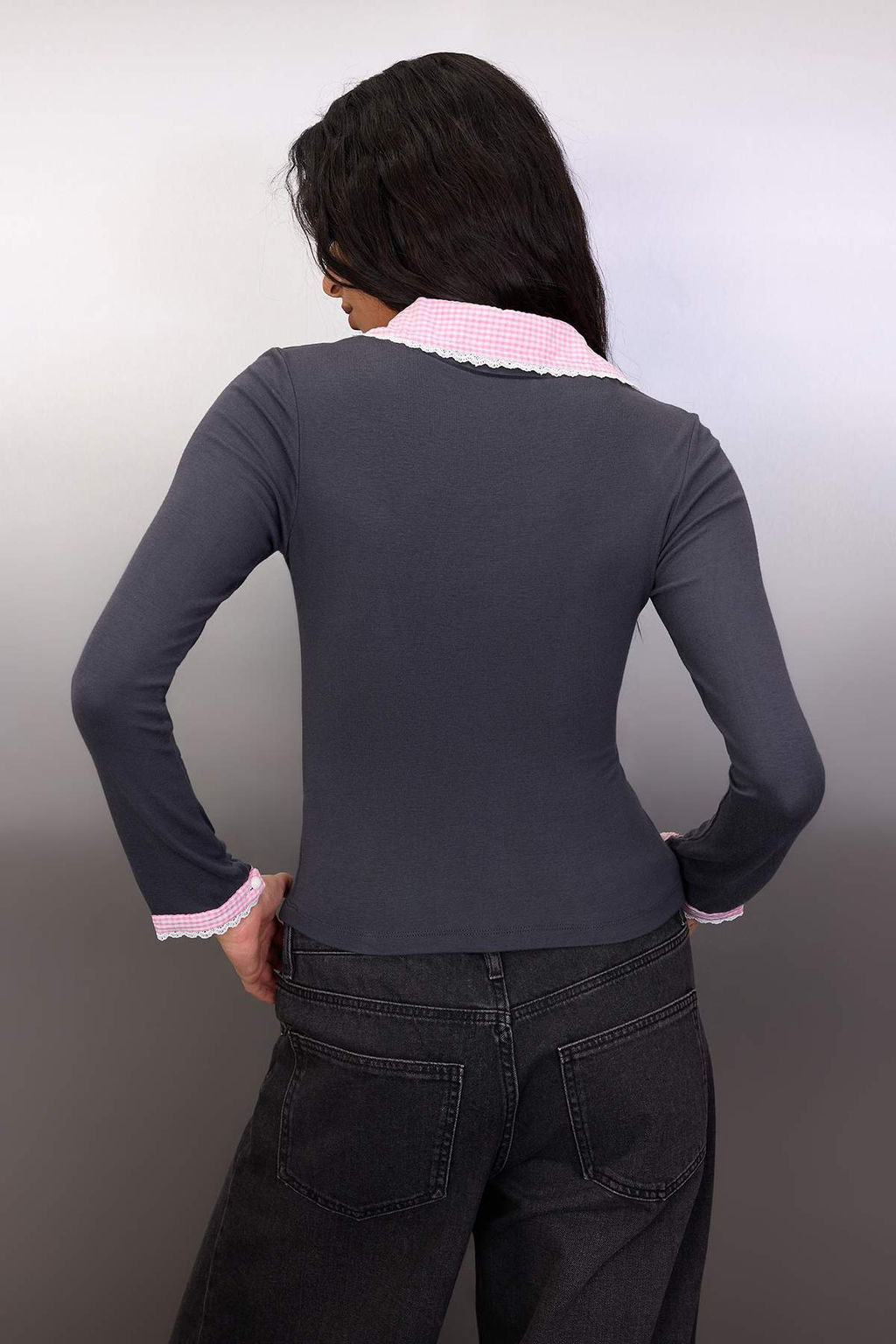 Teen Lacivert Ekose/Kareli Fitted/Vucuda Oturan Dokuma Detayl? Orme Bluz TWOAW26BZ00008 - Trendyolmilla фото 12