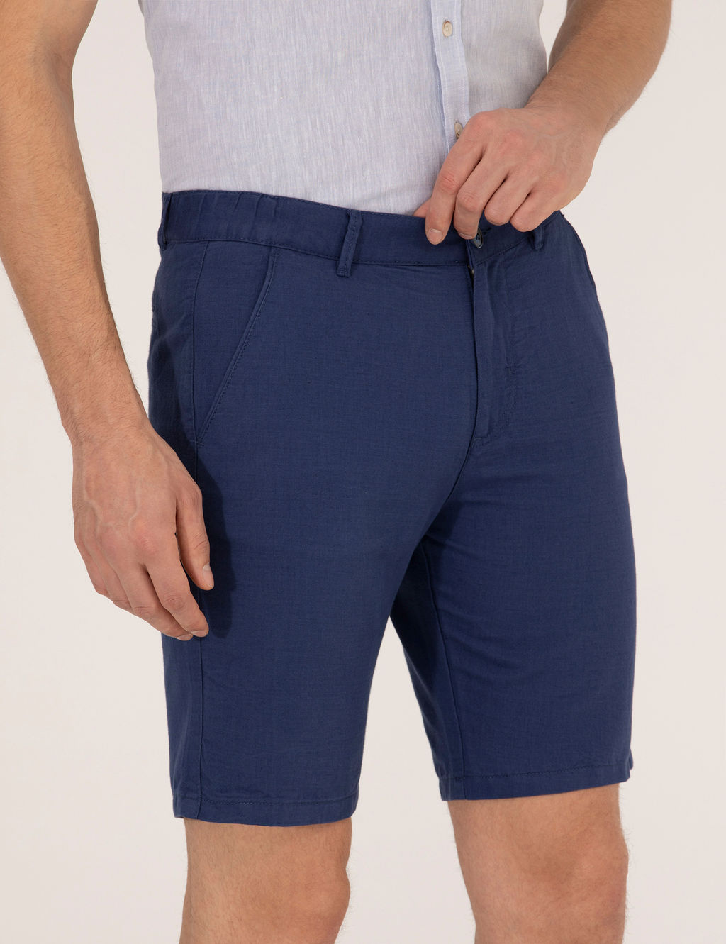 _ndigo Slim Fit Keten Kar___ml_ Beli Lastikli Bermuda _ort