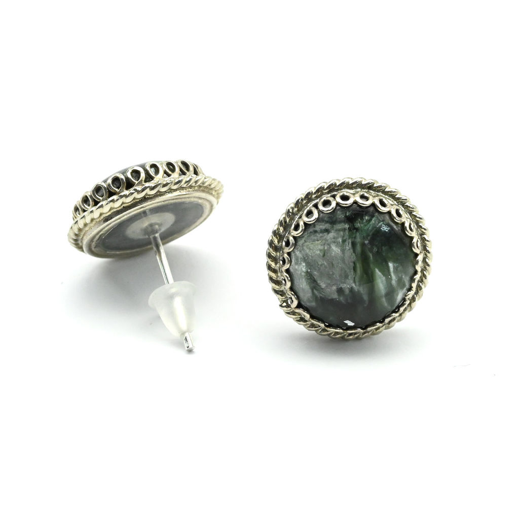 Серьги гвоздики серафинит (клинохлор) 13мм