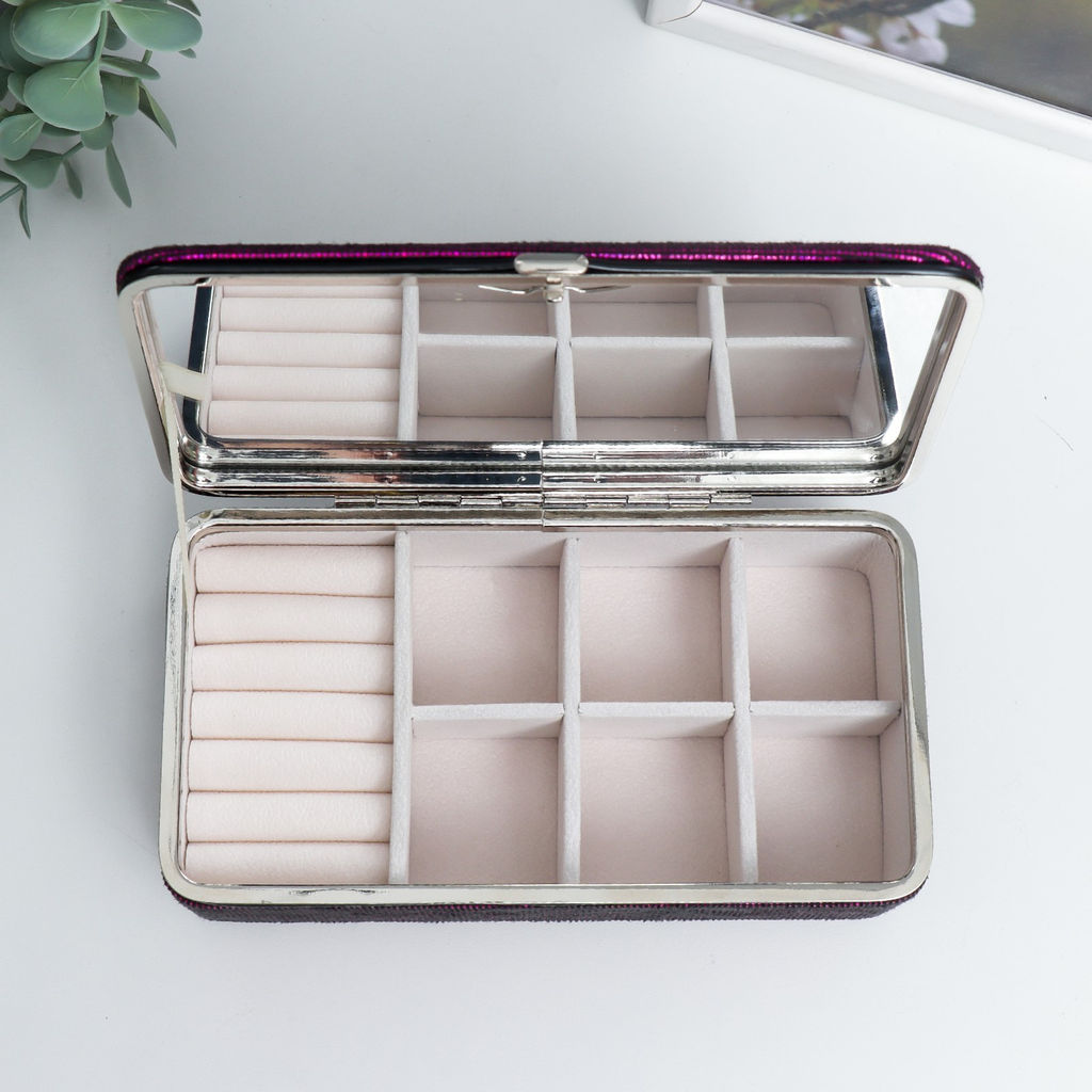 Шкатулка кожзам для украшений Мелкие квадратики. Фиолет 6х9,8х18,5 см - Simaland фото 3