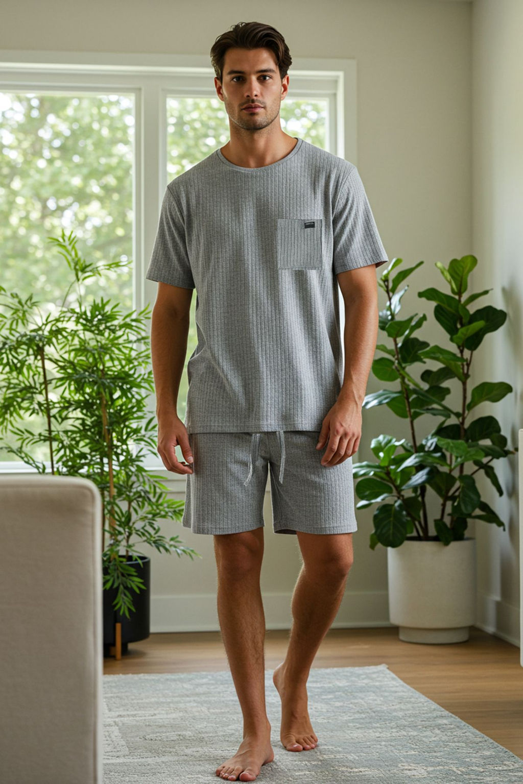 TRENDYOL MAN Lacivert Oversize Fit Fitilli Orme Sortlu Pijama Tak?m? TMNSS25PT00030
